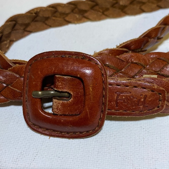 Fossil brown leather braided belt with square buckle - Picture 1 of 12